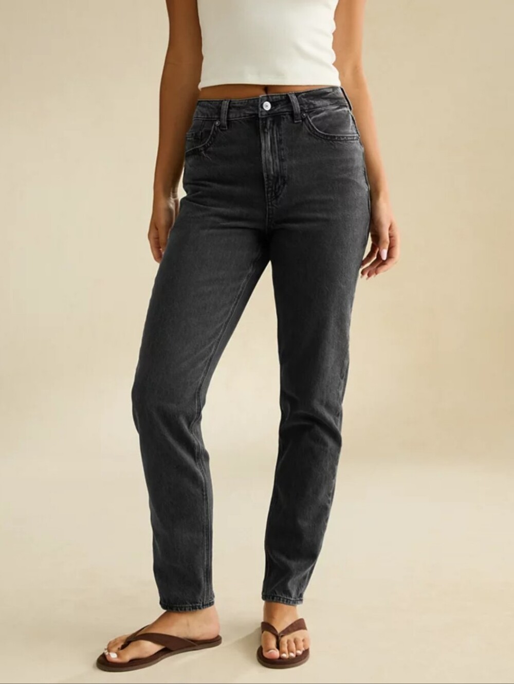 American Eagle Outfitters Stretch Mom Jean High-Rise Washed Black Jeans